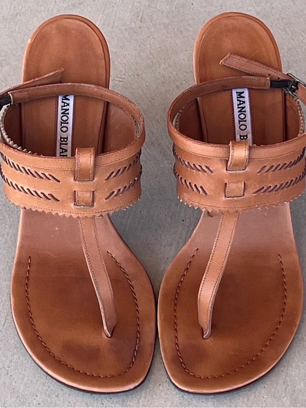 Manolo Blahnik Cognac Leather Ankle Strap Stiletto Sandals Heels EU 38 Italy Era